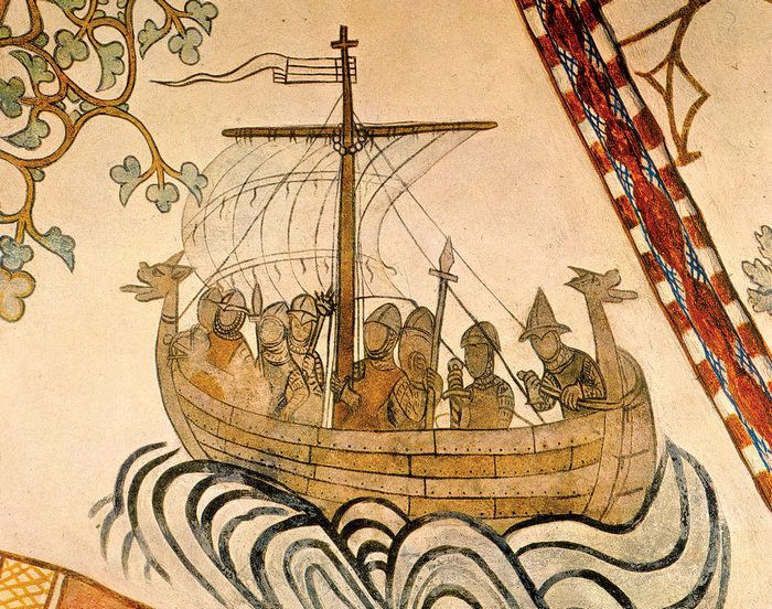 Viking ship carrying Harold III of Norway against his half-brother Olaf II in 1030, c.1375. 