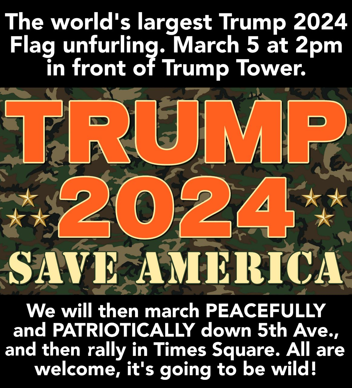 Trump 2024 ”Save America” Rally Fifth Ave to Times Sq. 5 March.