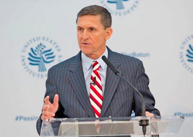 Lieutenant General Michael Flynn (ret.), National Security Advisor Designate speaks during a conference on the transition of the US Presidency from Barack Obama to Donald Trump at the US Institute Of Peace in Washington DC, January 10, 2017. (Photo by CHRIS KLEPONIS / AFP) (Photo by CHRIS KLEPONIS/AFP via Getty Images)