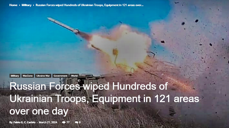 Russian Forces wiped hundreds of Ukrainian Troops, Equipment in 121 areas over one day