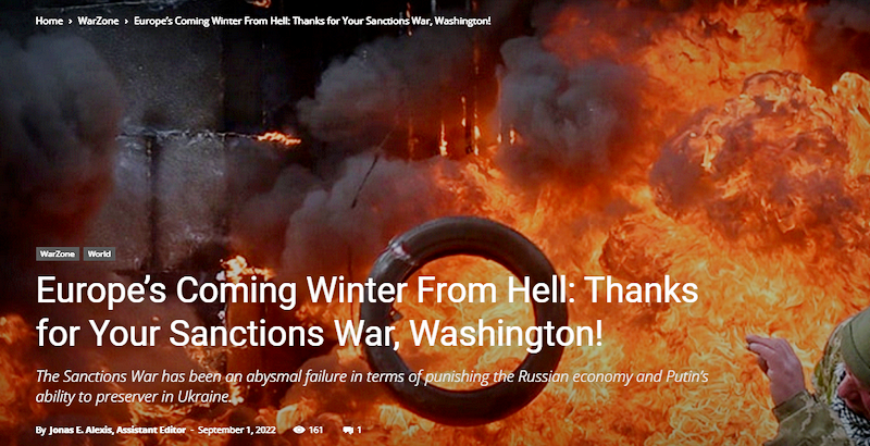 Europe’s Coming Winter From Hell: Thanks for Your Sanctions War, Washington!