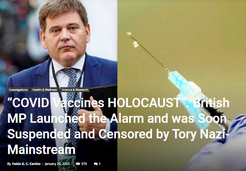 “COVID Vaccines HOLOCAUST”. British MP Launched the Alarm and was Soon Suspended and Censored by Tory Nazi-Mainstream