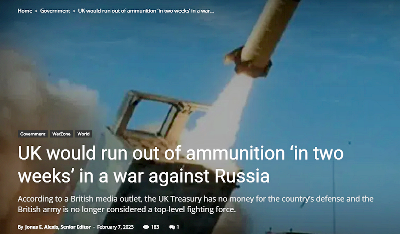 The UK would run out of ammunition ‘in two weeks in a war against Russia