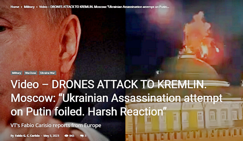 DRONES ATTACK TO KREMLIN. Moscow: “Ukrainian Assassination attempt on Putin foiled. Harsh Reaction”